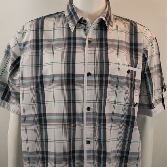 Coastal White Gray Plaid Button Up Short Sleeve Mens Shirt Size XL - Picture 8 of 12